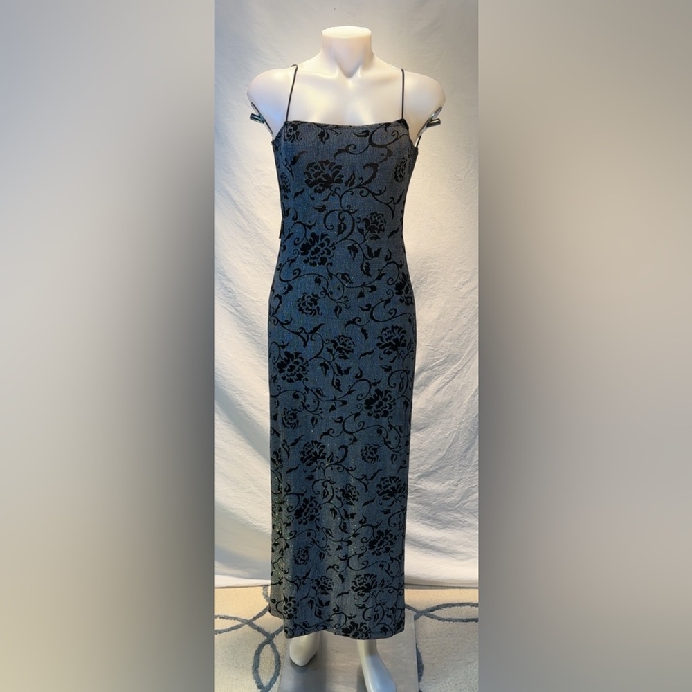 Chic Black And Silver Floral Backless Dress
